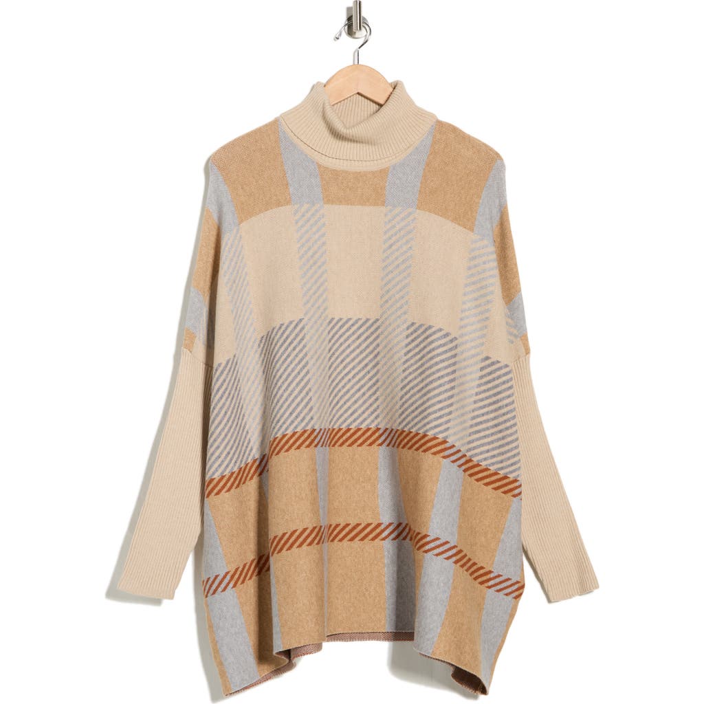 Joseph A Plaid Turtleneck Poncho Sweater In Multi