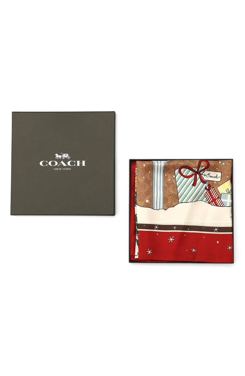 COACH Signature 'C' Central Park Scene Silk Scarf, Alternate, color, Tan Multi
