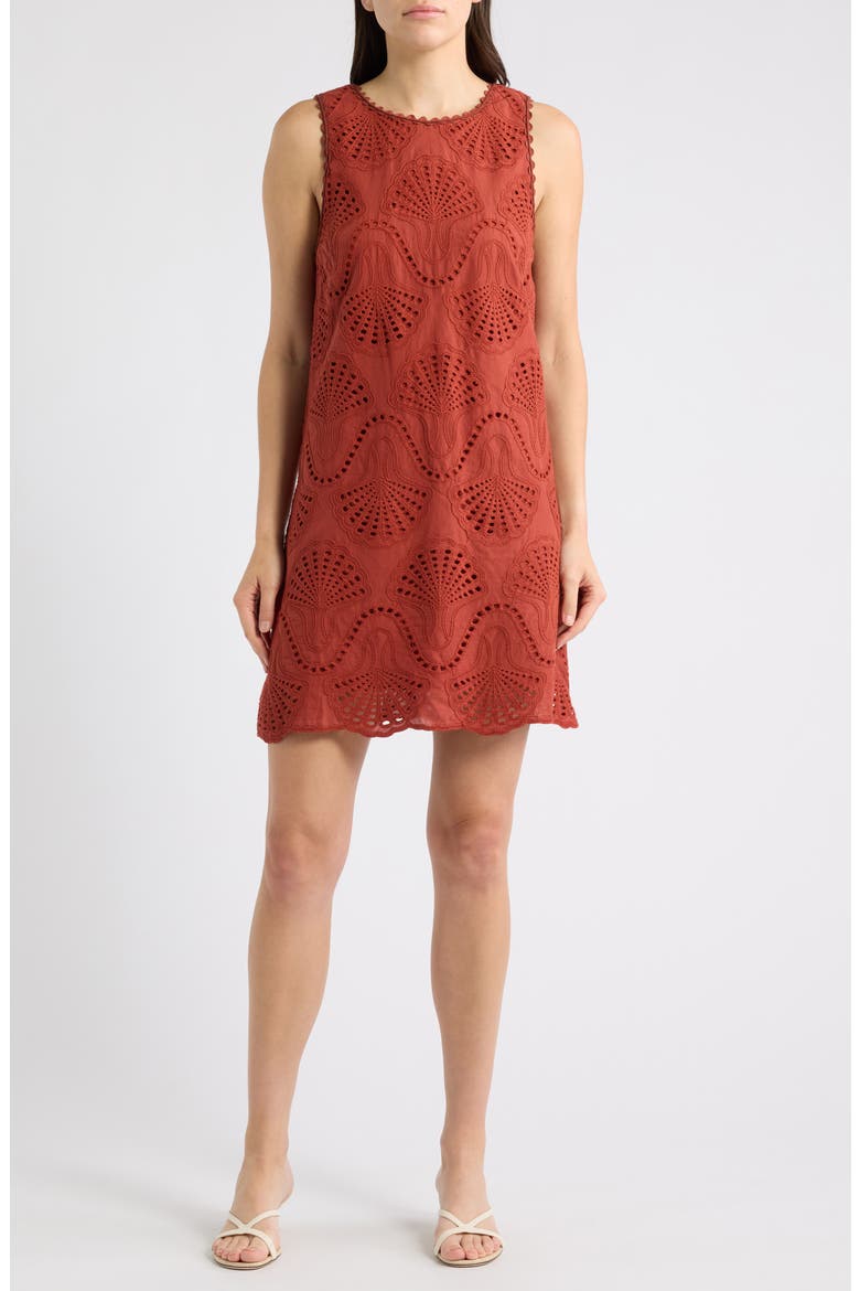 Cannes Eyelet Cotton Shift Minidress, Main, color, WINE