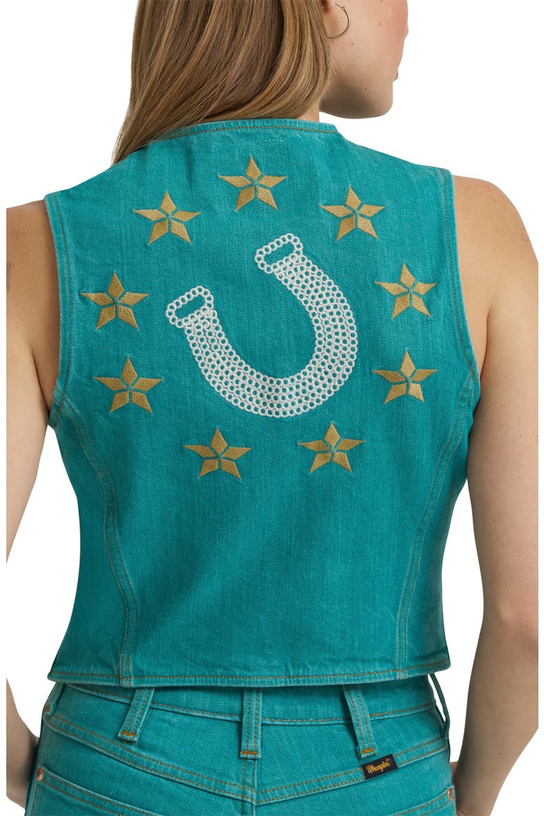 x Lainey Wilson Embroidered Denim Vest, Alternate, color, TURQUOISE