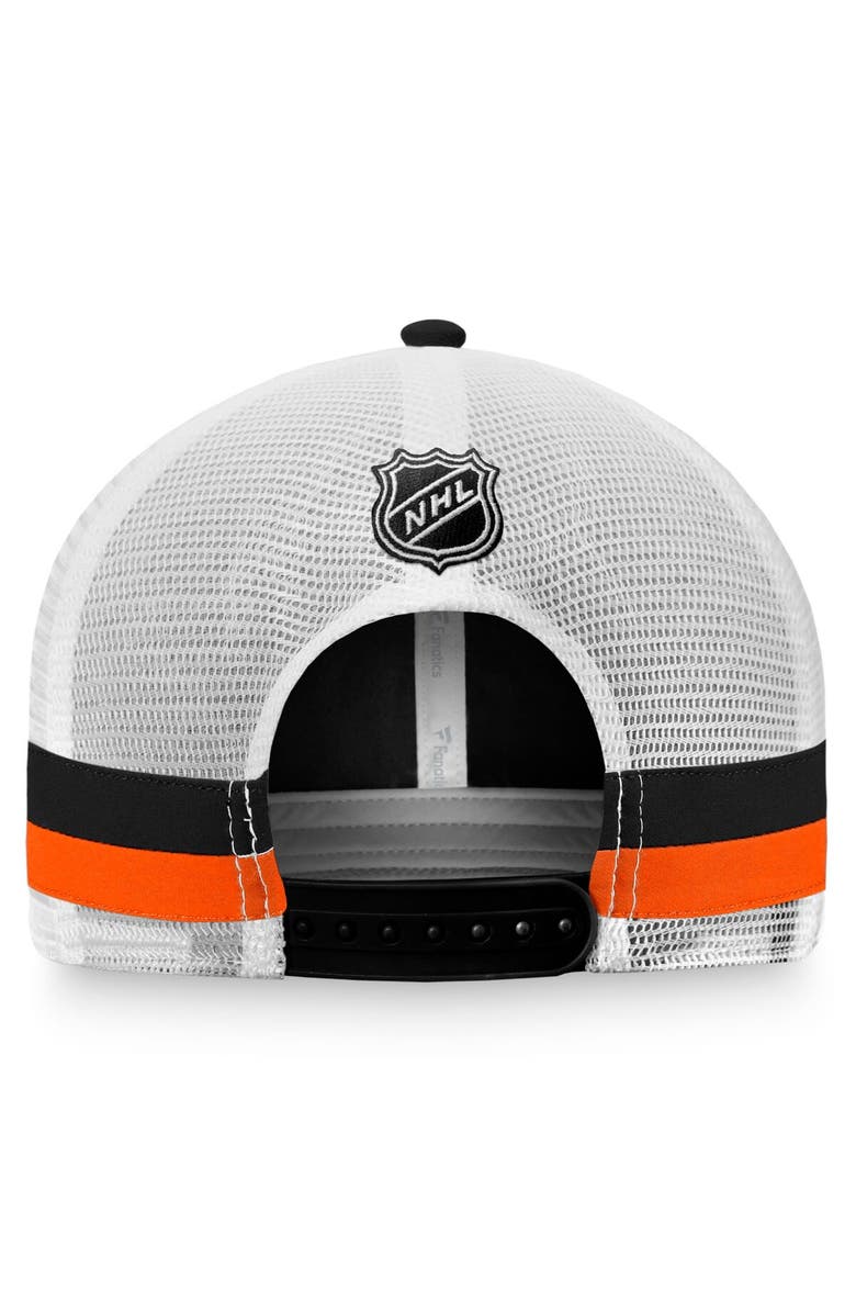 FANATICS Men's Fanatics Branded Black/White Anaheim Ducks Fundamental Striped Trucker Adjustable Hat, Alternate, color, 