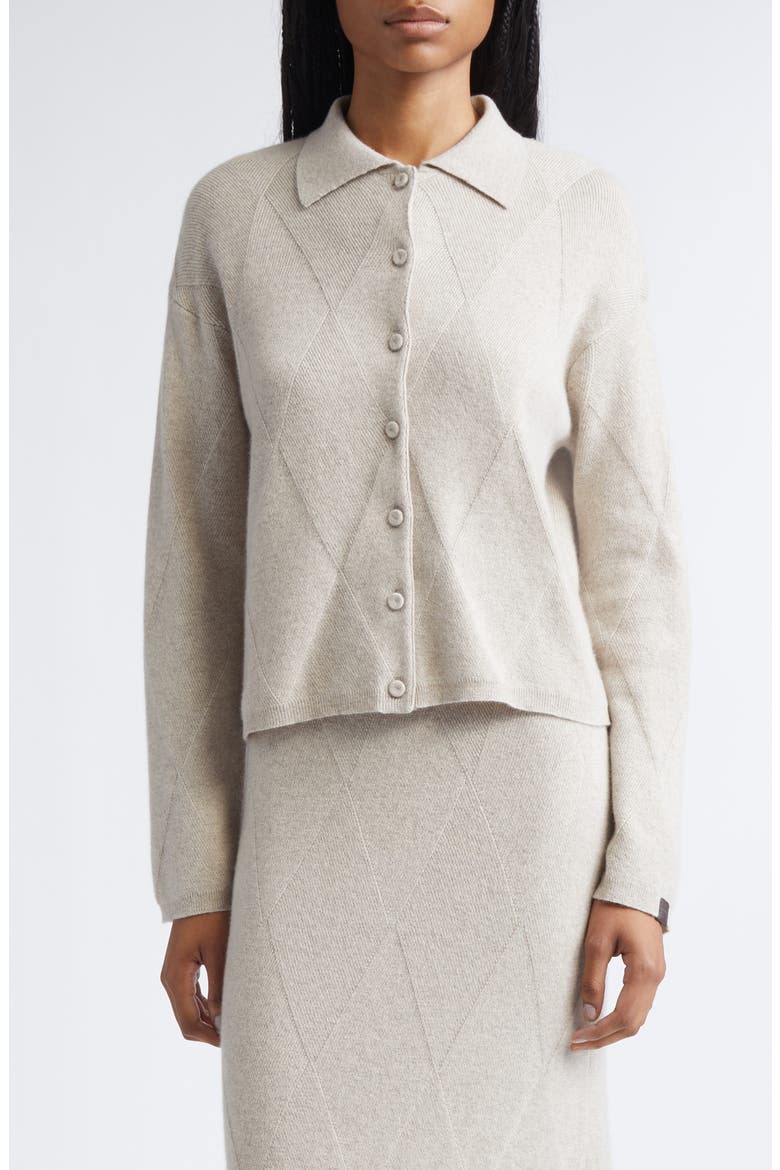 Diamond Stitch Cashmere Cardigan, Main, color, BEIGE MELANGE