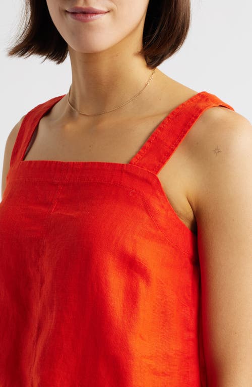 Shop Madewell Contrast Stitch Square Neck Linen Tank In Bright Flame