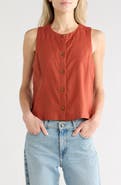 Scotch & Soda Sleeveless Linen Blend Button-Up Shirt