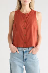 Scotch & Soda Sleeveless Linen Blend Button-Up Shirt