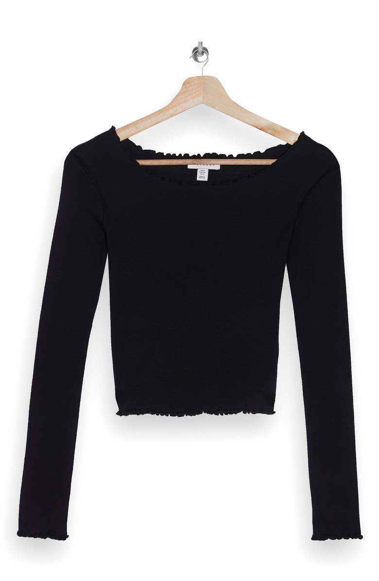 Topshop Lettuce Edge Long Sleeve Cotton Top, Alternate, color,
