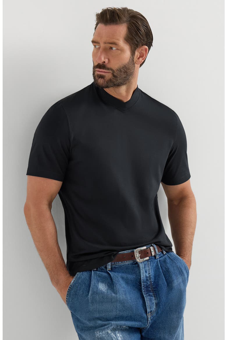Cotton jersey V-neck T-shirt, Alternate, color, Navy Blue