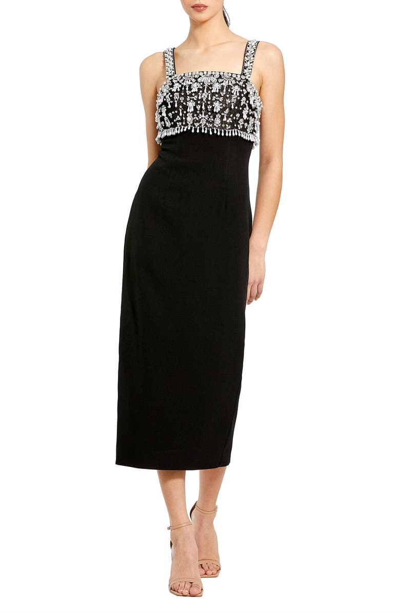 Mac Duggal Fitted Embellished Column Midi Dress, Main, color, Black