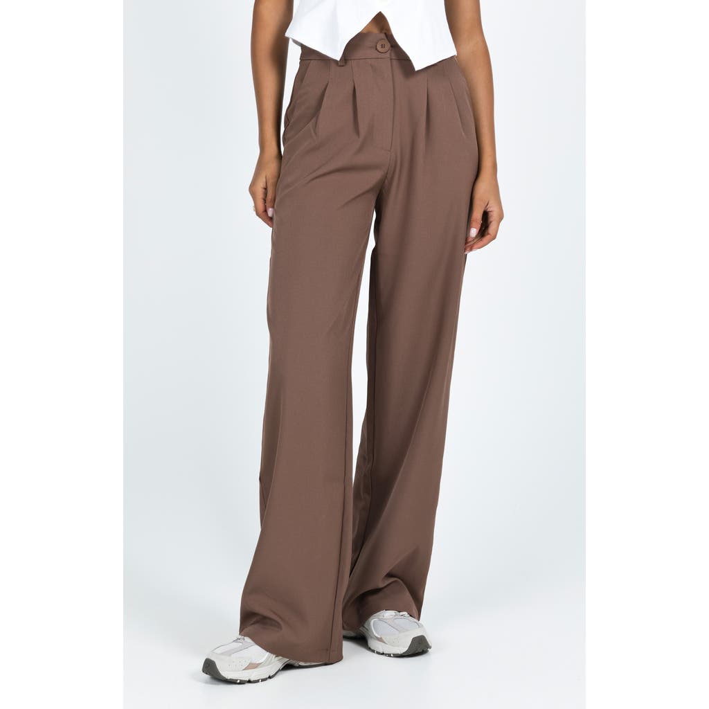 Princess Polly Archer Pleated High Waist Straight Leg Pants In Brown