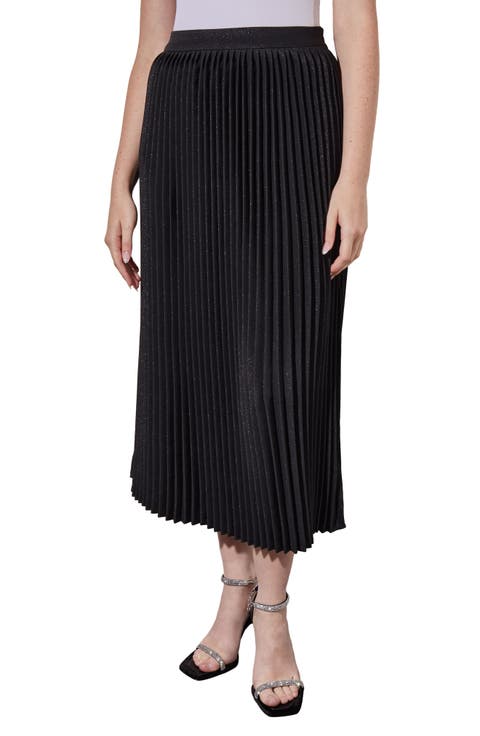 Pleated Metallic Shimmer Midi Skirt