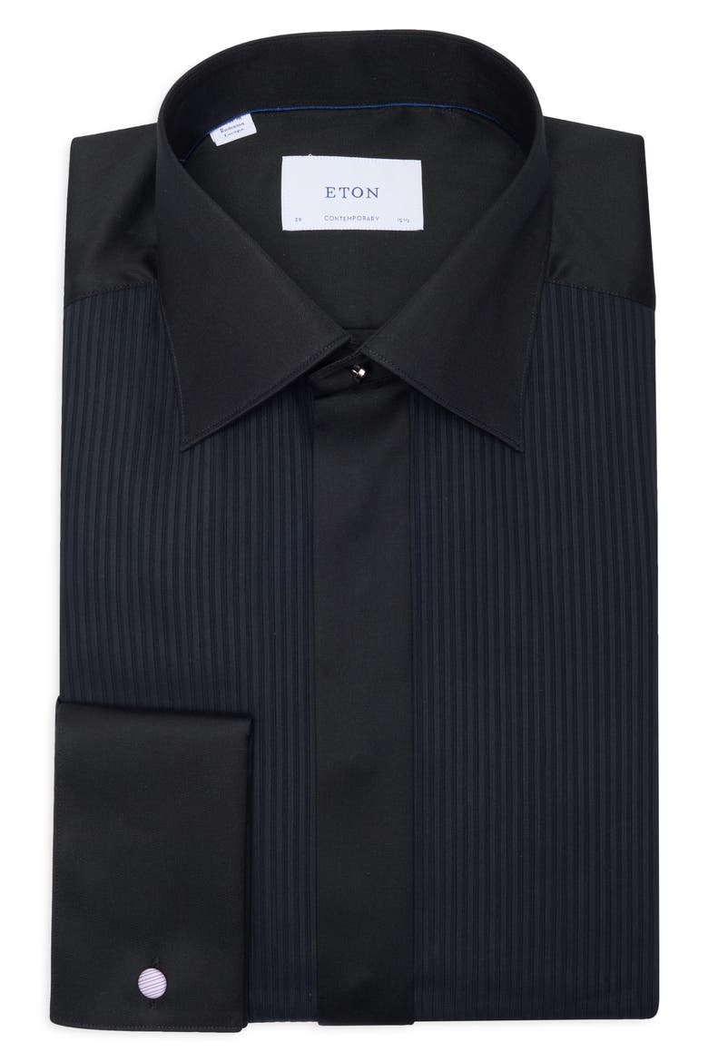 Contemporary Fit Pleated Bib Front Dress Shirt, Alternate, color, BLACK