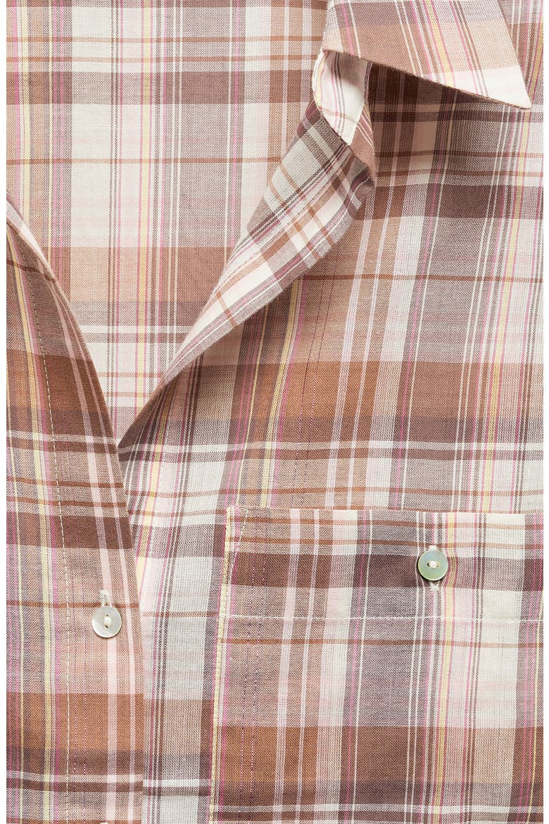 Metallic Plaid Two-Pocket Button-Up Shirt, Alternate, color, BROWN
