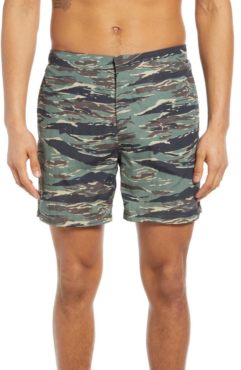 AllSaints Tirador Camo Swim Trunks, Main, color, 