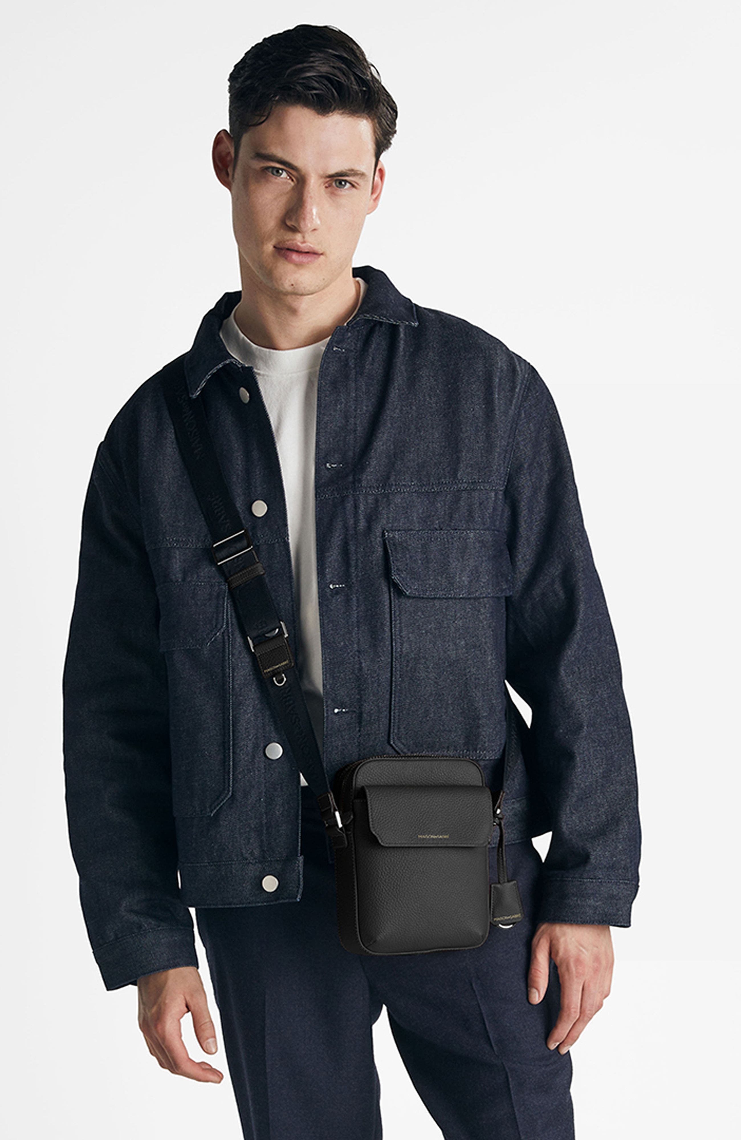 MAISON de SABRÉ Small Leather Messenger Bag, Alternate, color, Black Caviar