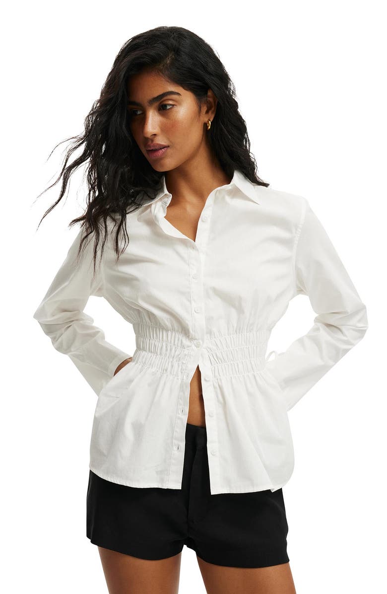 Cotton On Women's Gathered Long Sleeve Shirt, Alternate, color, White