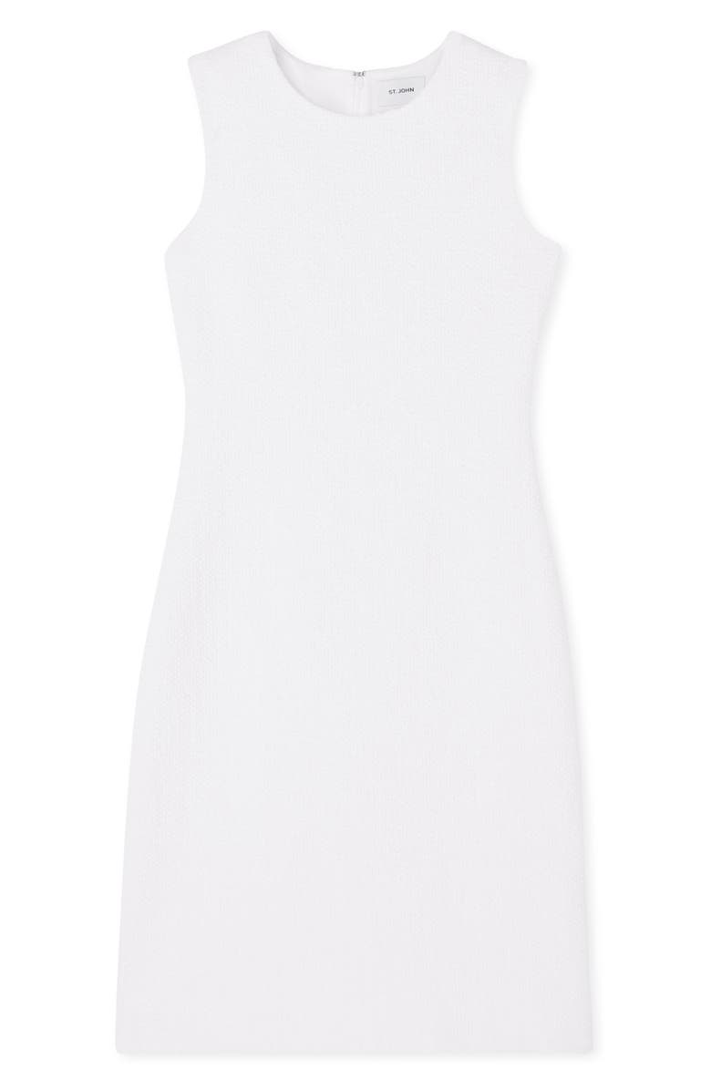 ST. JOHN Sleeveless Bouclé Knit Sheath Dress, Alternate, color, Optic White