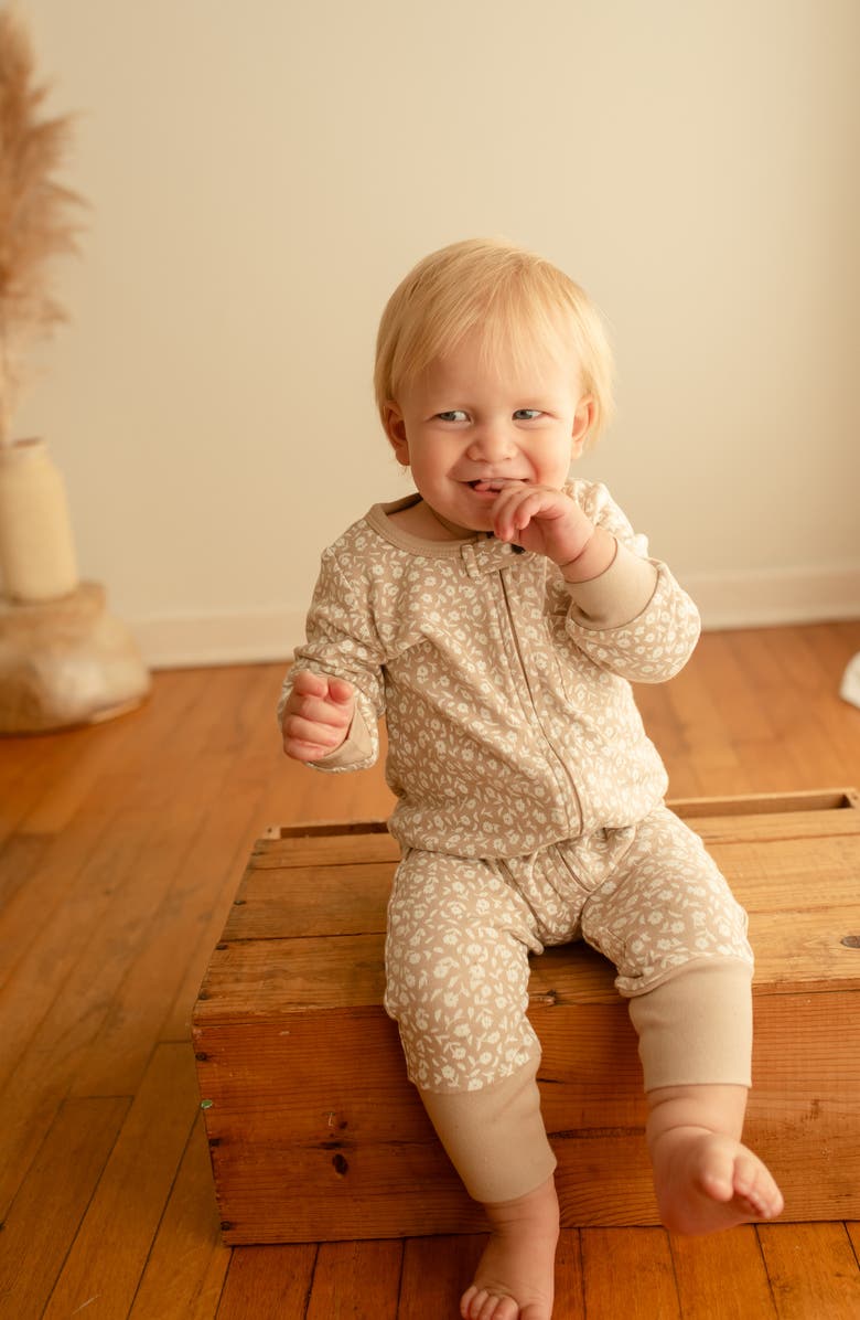 L'ovedbaby Print Organic Cotton Romper, Alternate, color, Oatmeal Ditsy Floral
