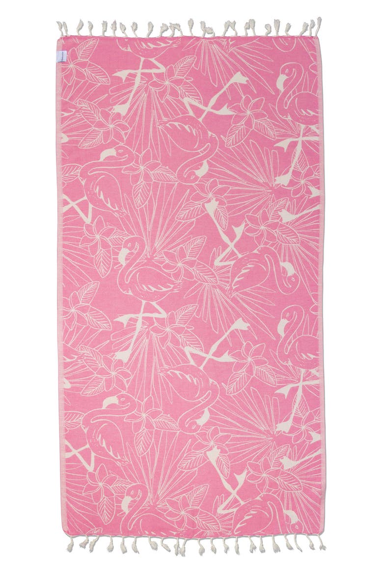 Tropical Flamingo Organic Turkish Towel, Main, color, Pink