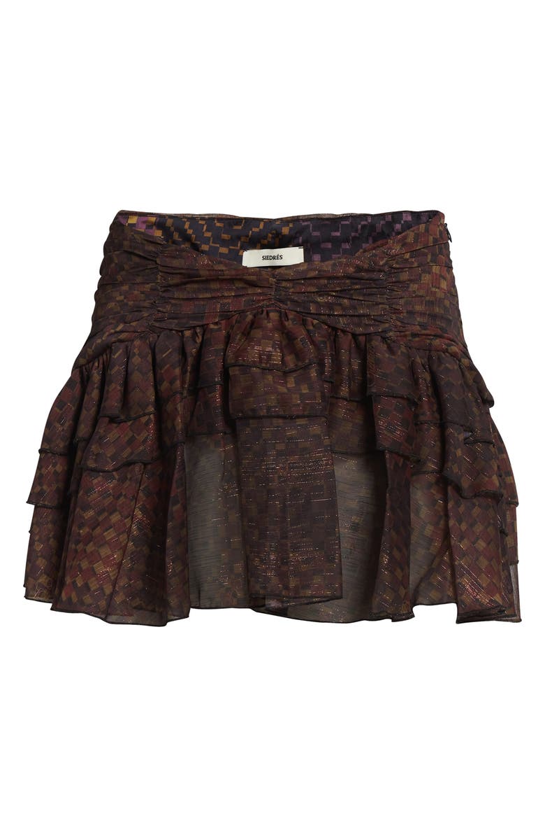 Siedrés Kaia Geo Print Tiered Metallic Chiffon Miniskirt, Alternate, color, Brown Multi