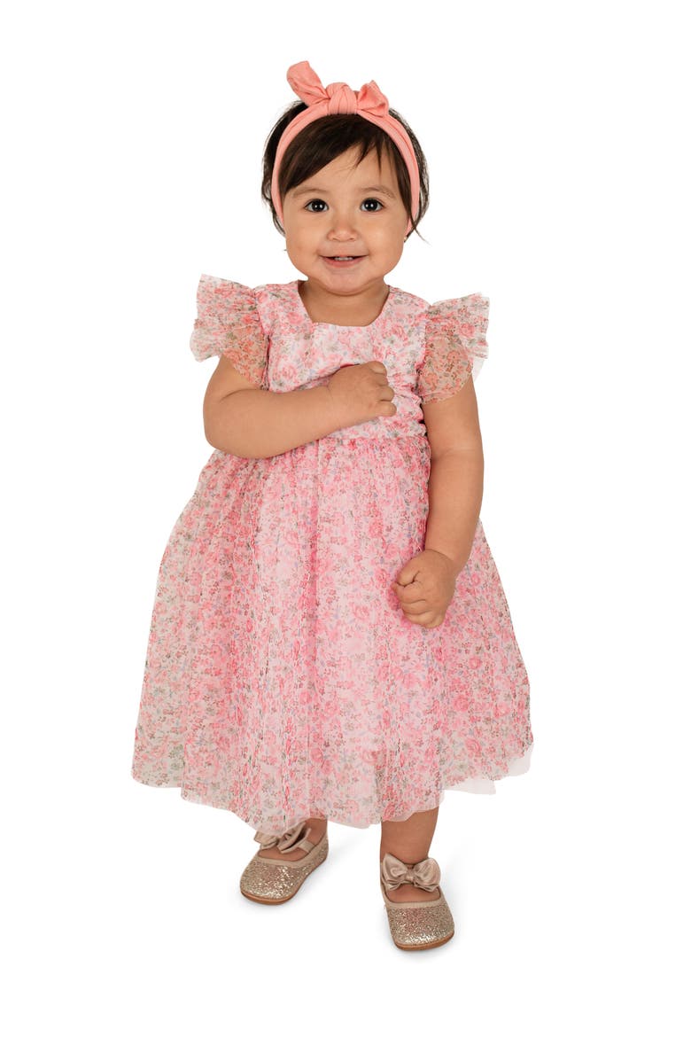 Kids' Floral Flutter Sleeve Party Dress, Alternate, color, PINK