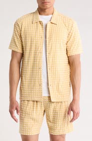 FLEECE FACTORY Box Cube Jacquard Short Sleeve Button-Down Shirt