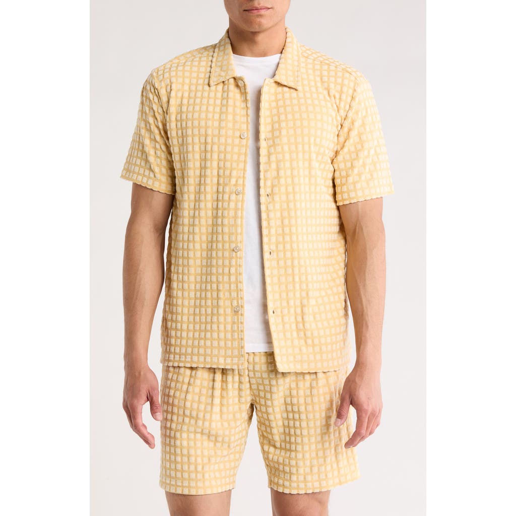 Fleece Factory Box Cube Jacquard Short Sleeve Button-down Shirt In Yellow
