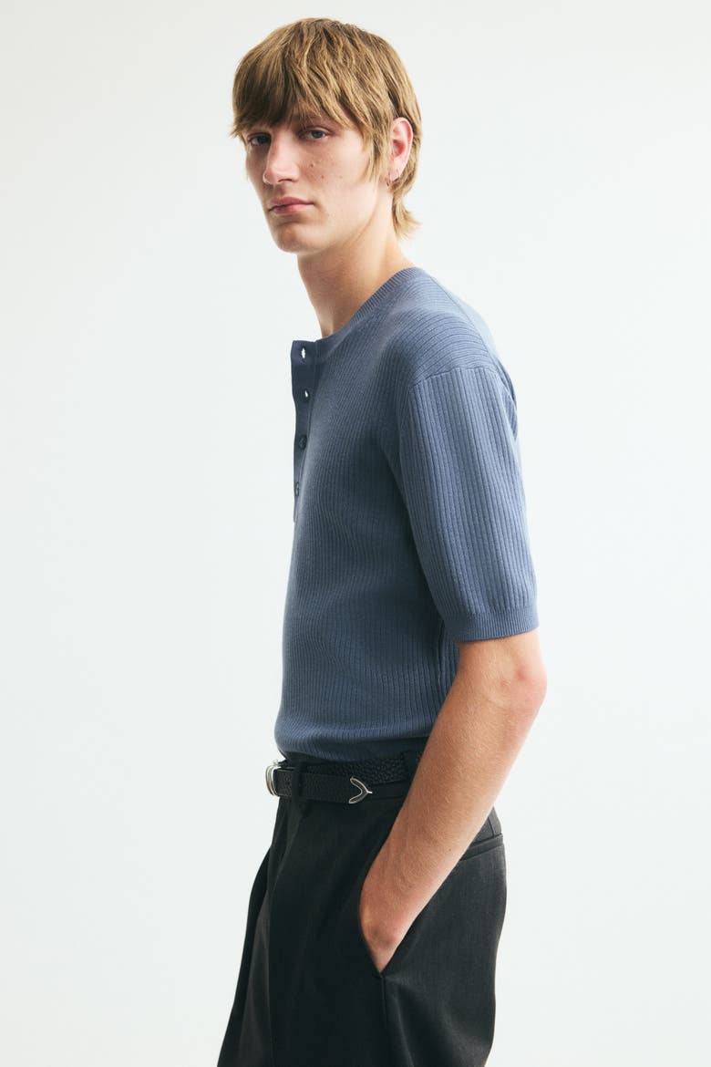 Slim-fit Fine-knit Henley Shirt, Alternate, color, Dark dusty blue