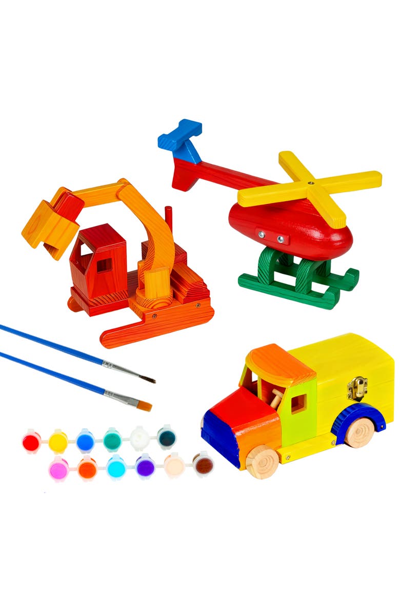 Wood Building Toy Kit, Diy 3 Vehicle Projects, Alternate, color, Multicolored
