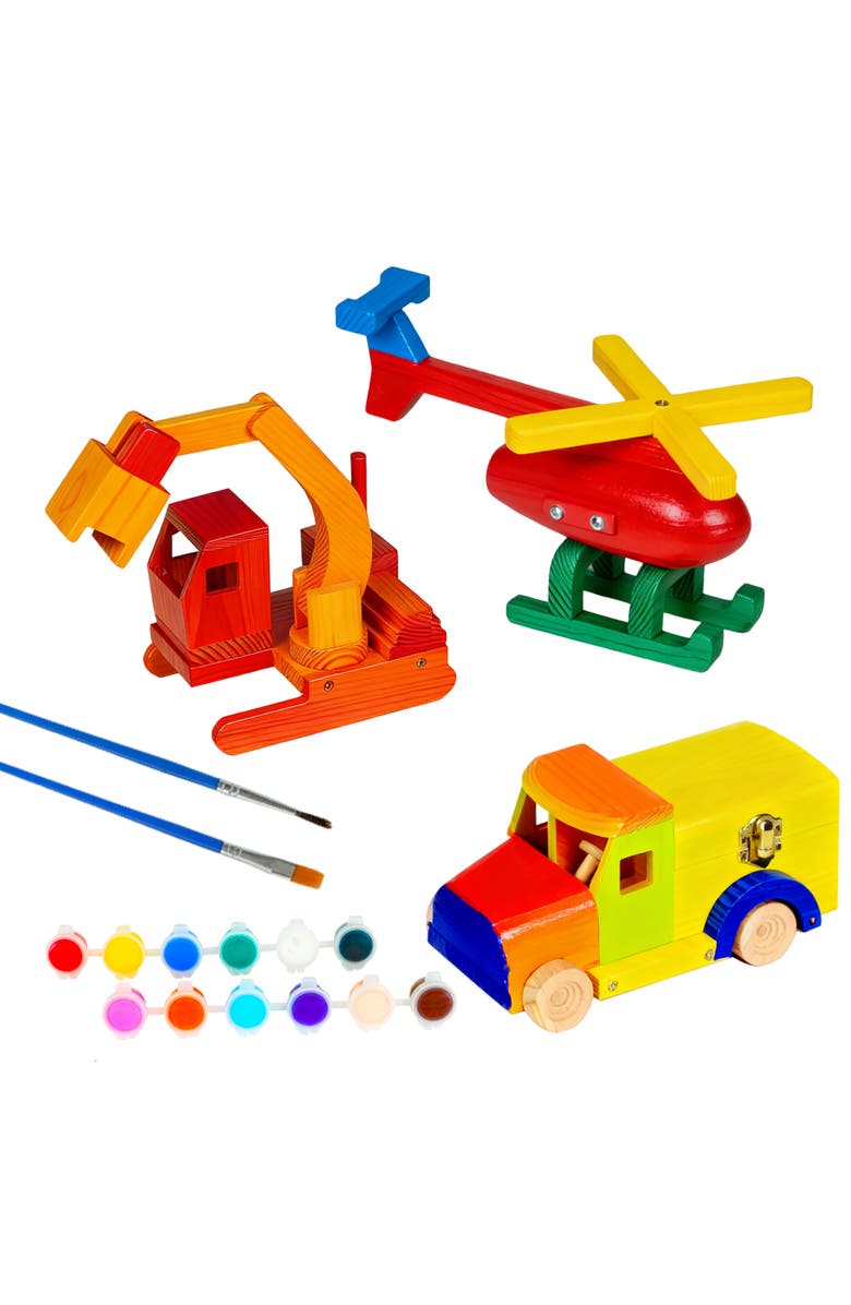 Easy Playhouse Wood Building Toy Kit, Diy 3 Vehicle Projects, Alternate, color, Multicolored