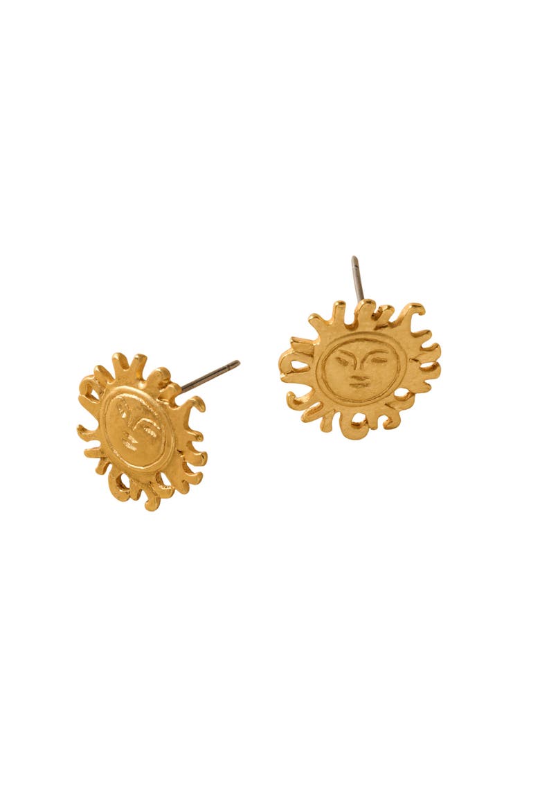 Calida Plate Sun Post Earrings, Main, color, Gold