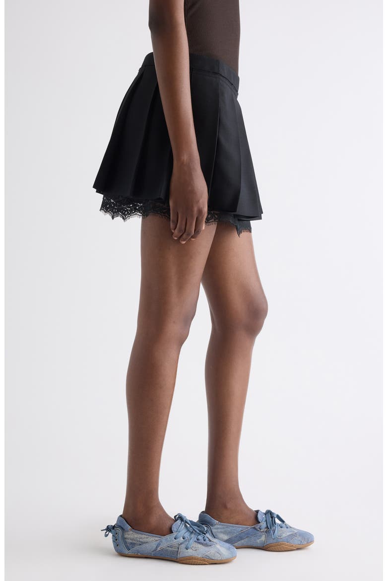 Lace Trim Pleated Miniskirt, Alternate, color, BLACK