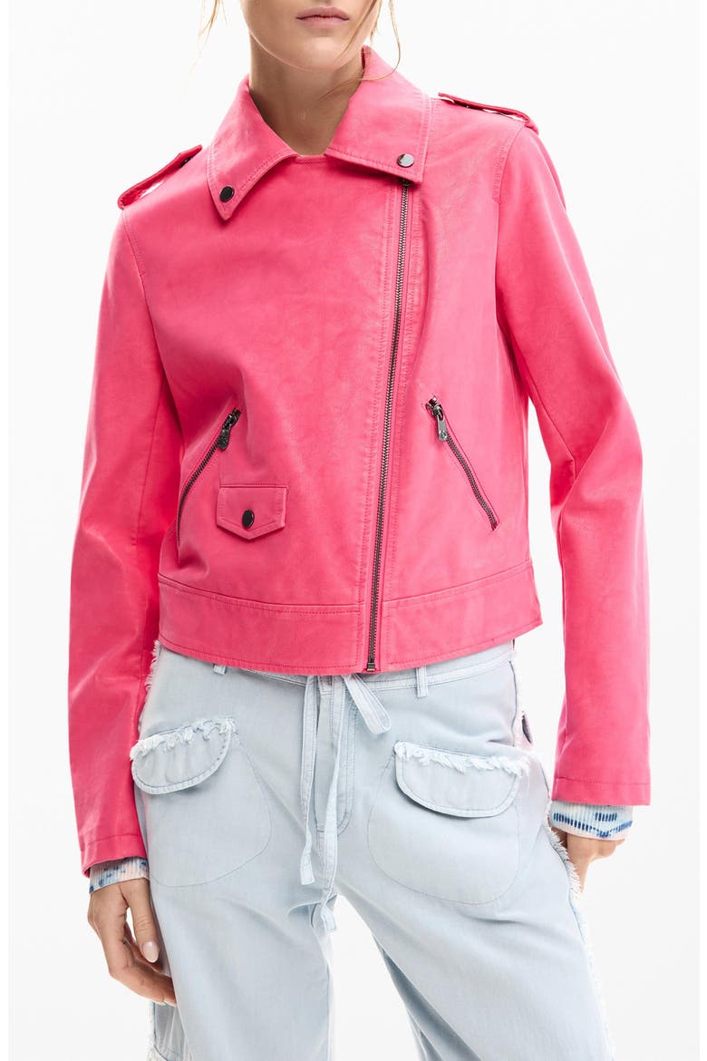 Faux Leather Moto Jacket, Main, color, LIGHT PINK