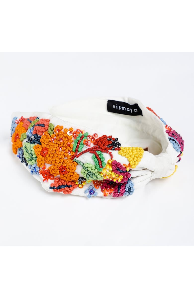 Vismaya Liberty Floral Embroidered Headband, Main, color, Peal