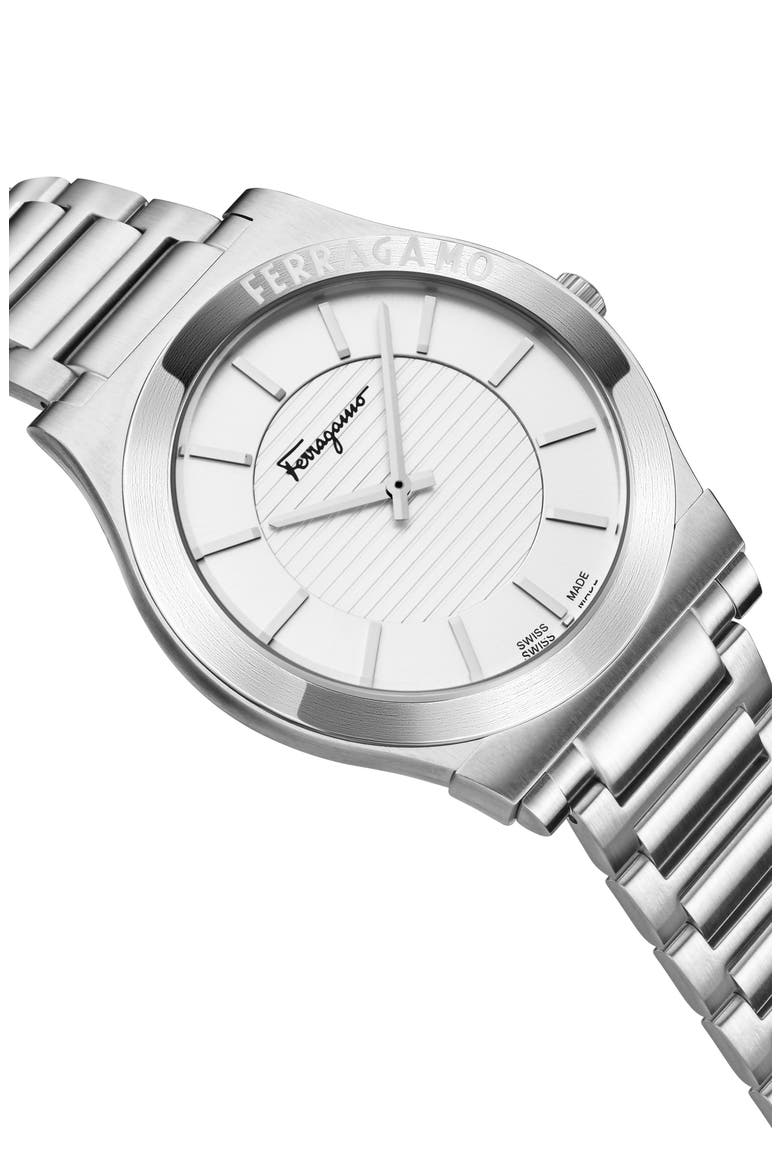 Gancini Swiss Quartz Bracelet Watch, Alternate, color, WHITE/ STAINLESS STEEL