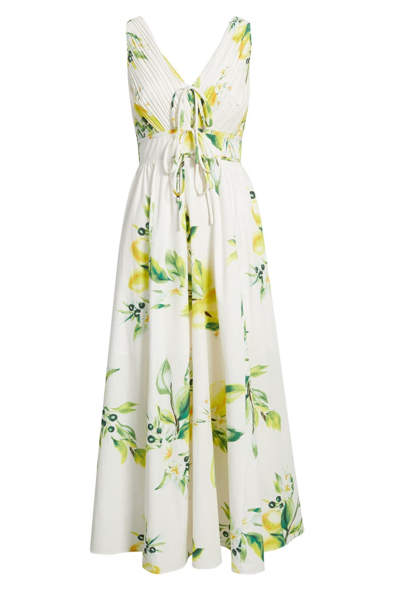 Plissé Tie Front Cotton Maxi Dress, Alternate, color, WHITE MULTI