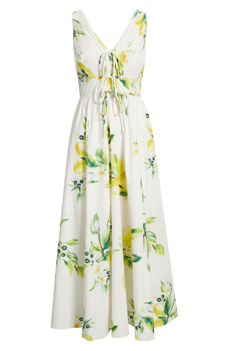 MOON RIVER Plissé Tie Front Cotton Maxi Dress, Alternate, color, White Multi