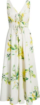 MOON RIVER Plissé Tie Front Cotton Maxi Dress