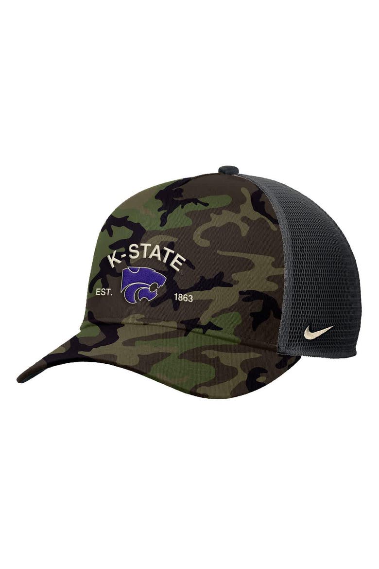 Men's Nike Camo Kansas State Wildcats 2025 Military Appreciation Rise Adjustable Trucker Hat, Alternate, color, Camo