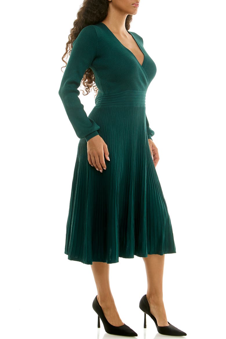 Long Sleeve Ribbed Fit & Flare Sweater Dress, Alternate, color, EMERALD