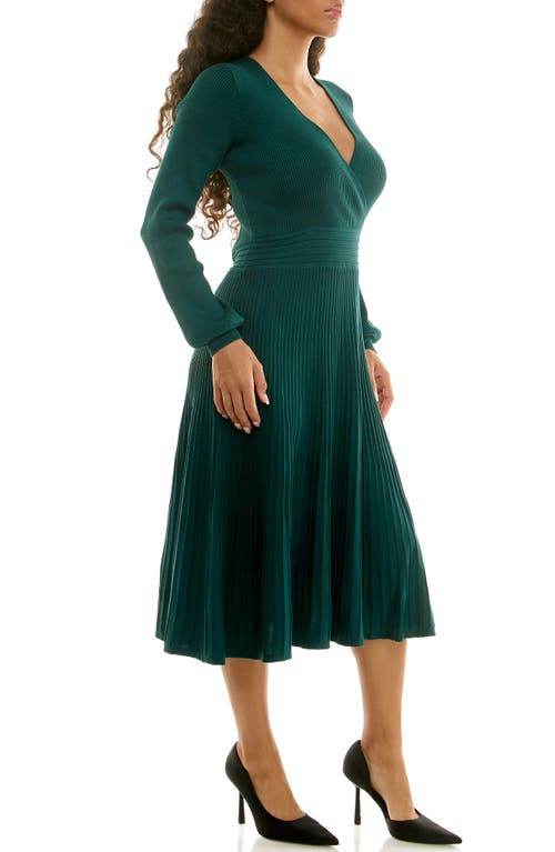 Nina Leonard Long Sleeve Ribbed Fit & Flare Sweater Dress In Green
