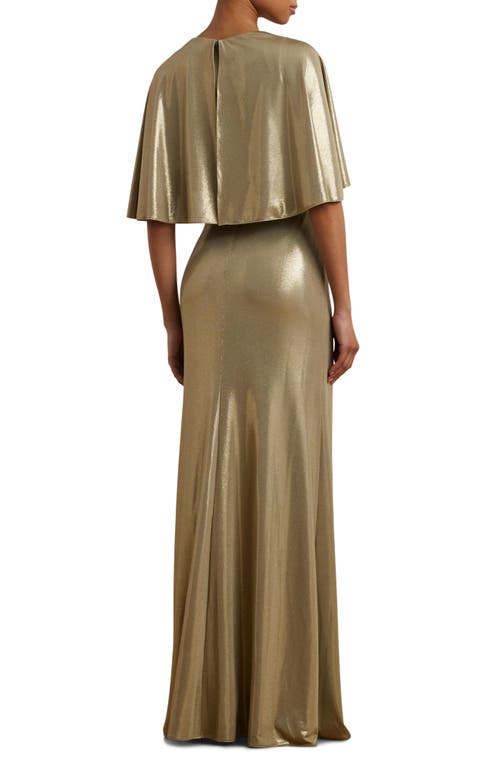 Ralph Lauren Women's Metallic Jersey Twist-front Cape Gown In Gold