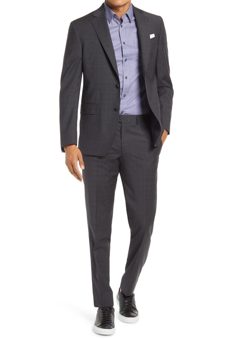 Jay Trim Fit Plaid Wool Suit, Main, color, CHARCOAL
