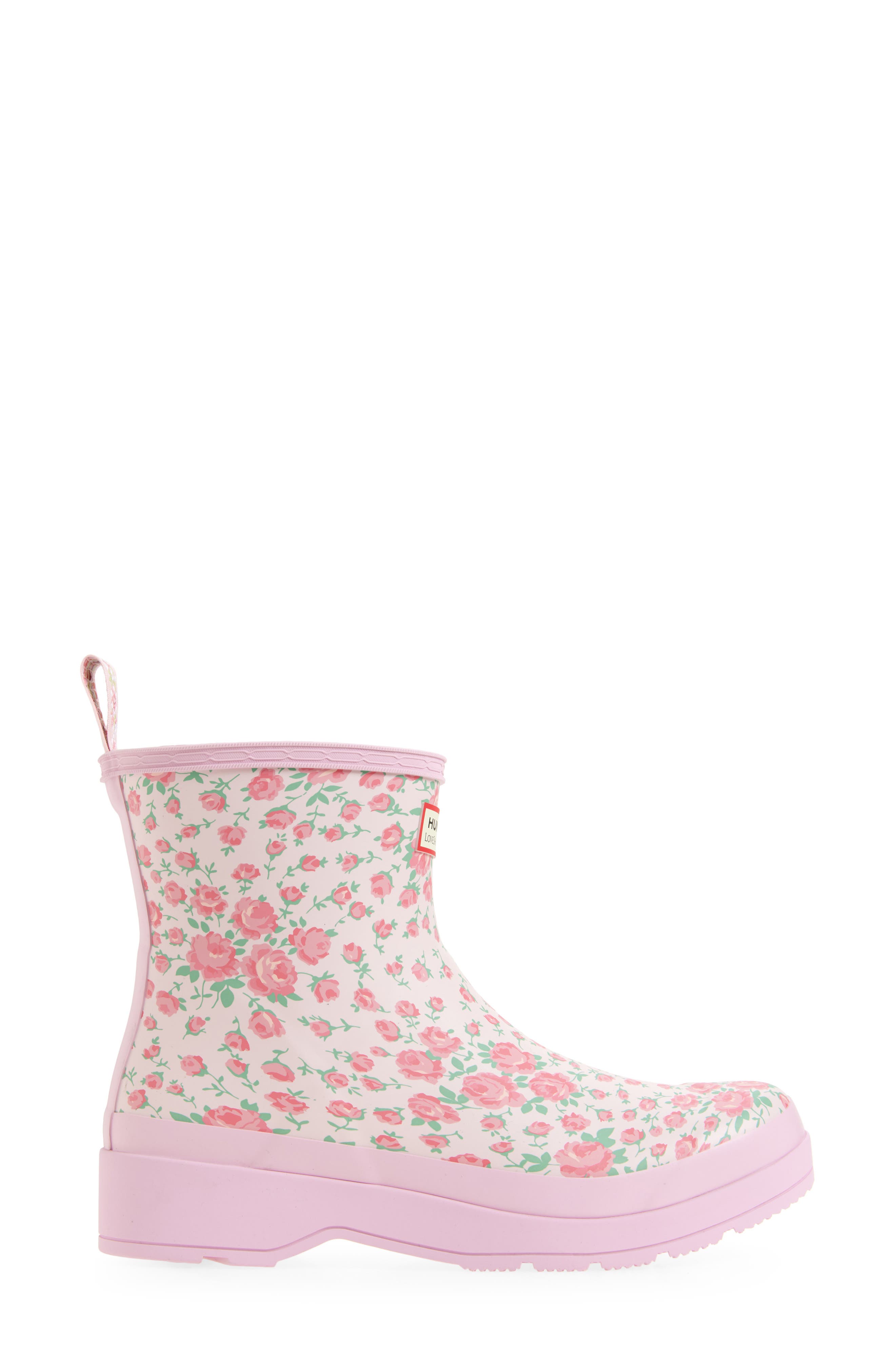 Hunter x LoveShackFancy Play Short Rain Boot, Alternate, color, Rose Heart