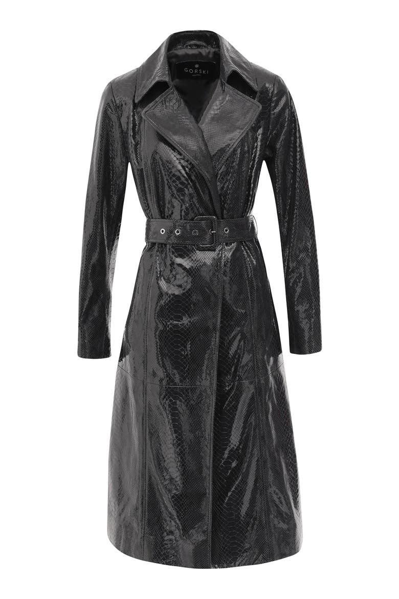 Genuine Metis Suede Pythn Printed Belted Trench Coat, Alternate, color, ANTHRACITE