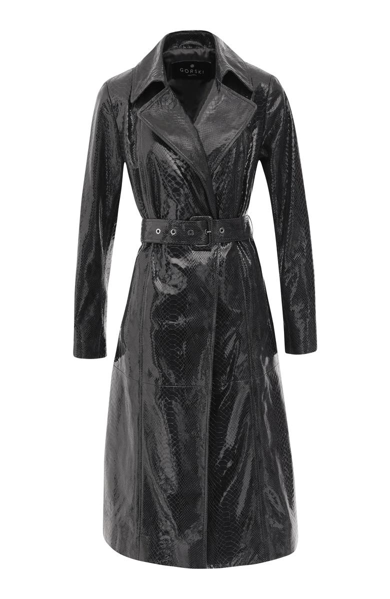 GORSKI Genuine Metis Suede Pythn Printed Belted Trench Coat, Alternate, color, Anthracite