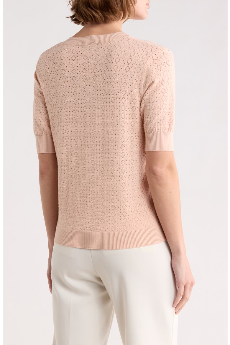 V-Neck Mitered Pointelle Sweater, Alternate, color, BLUSH BEIGE