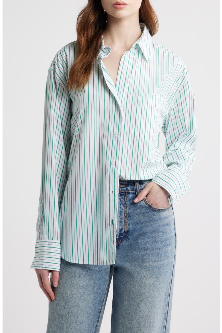 Connie Stripe Button-Up Shirt, Main, color, GREEN STRIPE