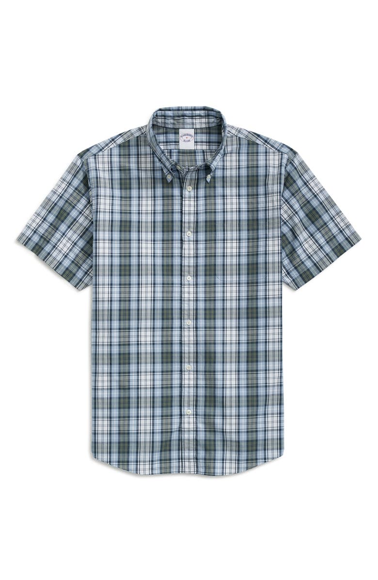 Brooks Brothers Friday Plaid Short Sleeve Button-Down Shirt, Alternate, color, 