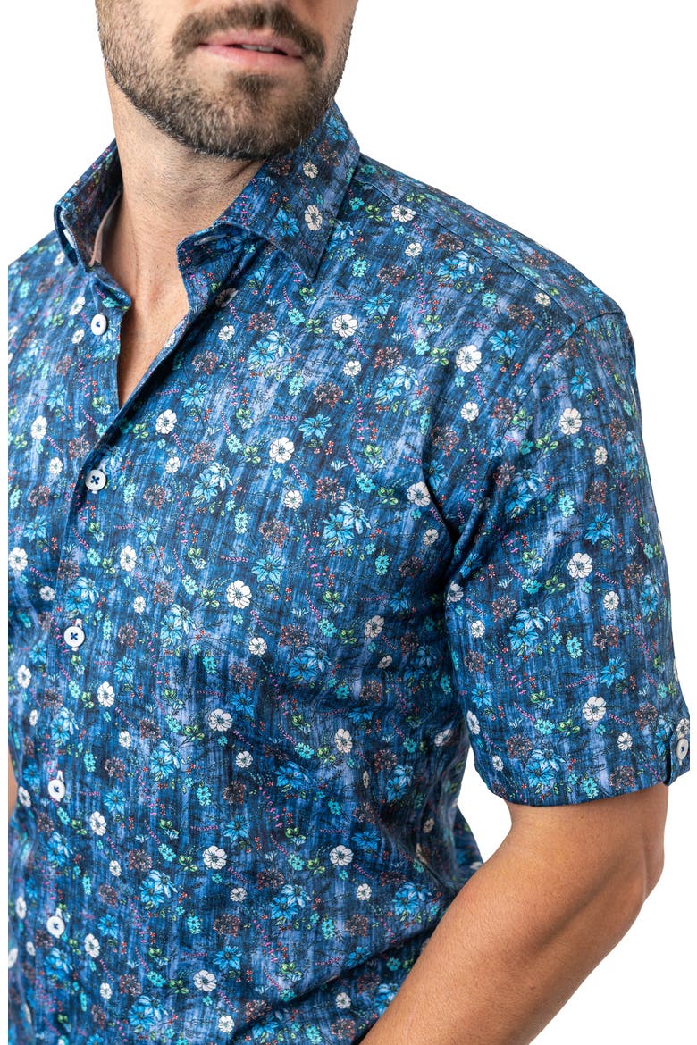 Galileo Floral 59 Blue Contemporary Fit Short Sleeve Button-Up Shirt, Alternate, color, BLUE