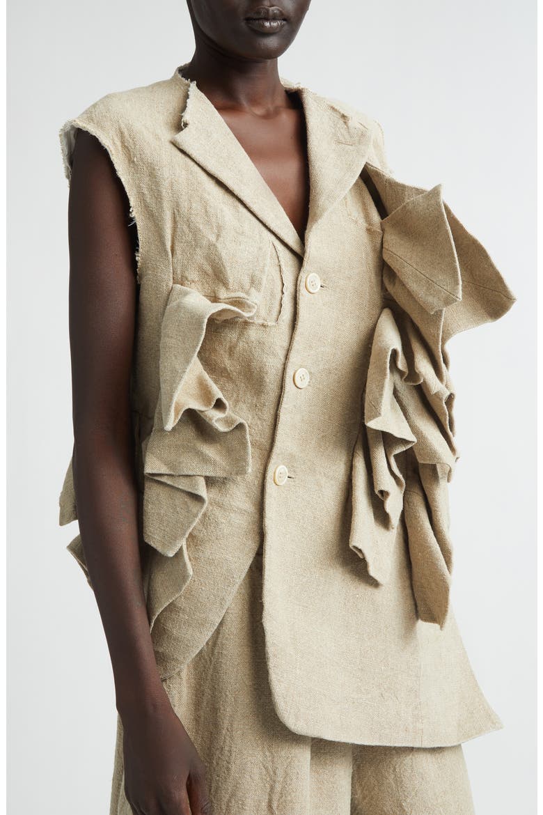 Asymmetric Heavyweight Linen Canvas Vest, Alternate, color, ECRU